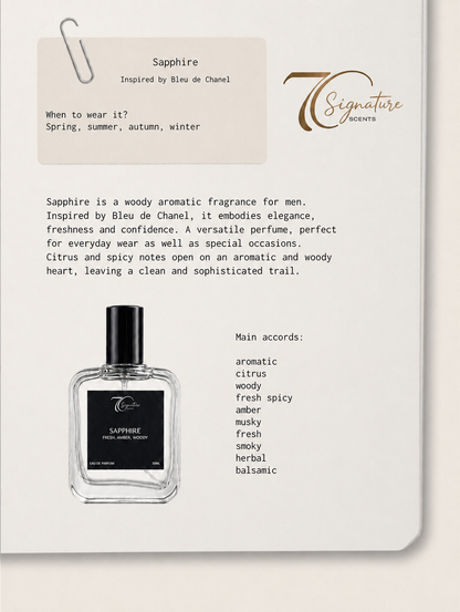 Sapphire Men's Perfume - Luxury Citrus & Woody Fragrance Inspired